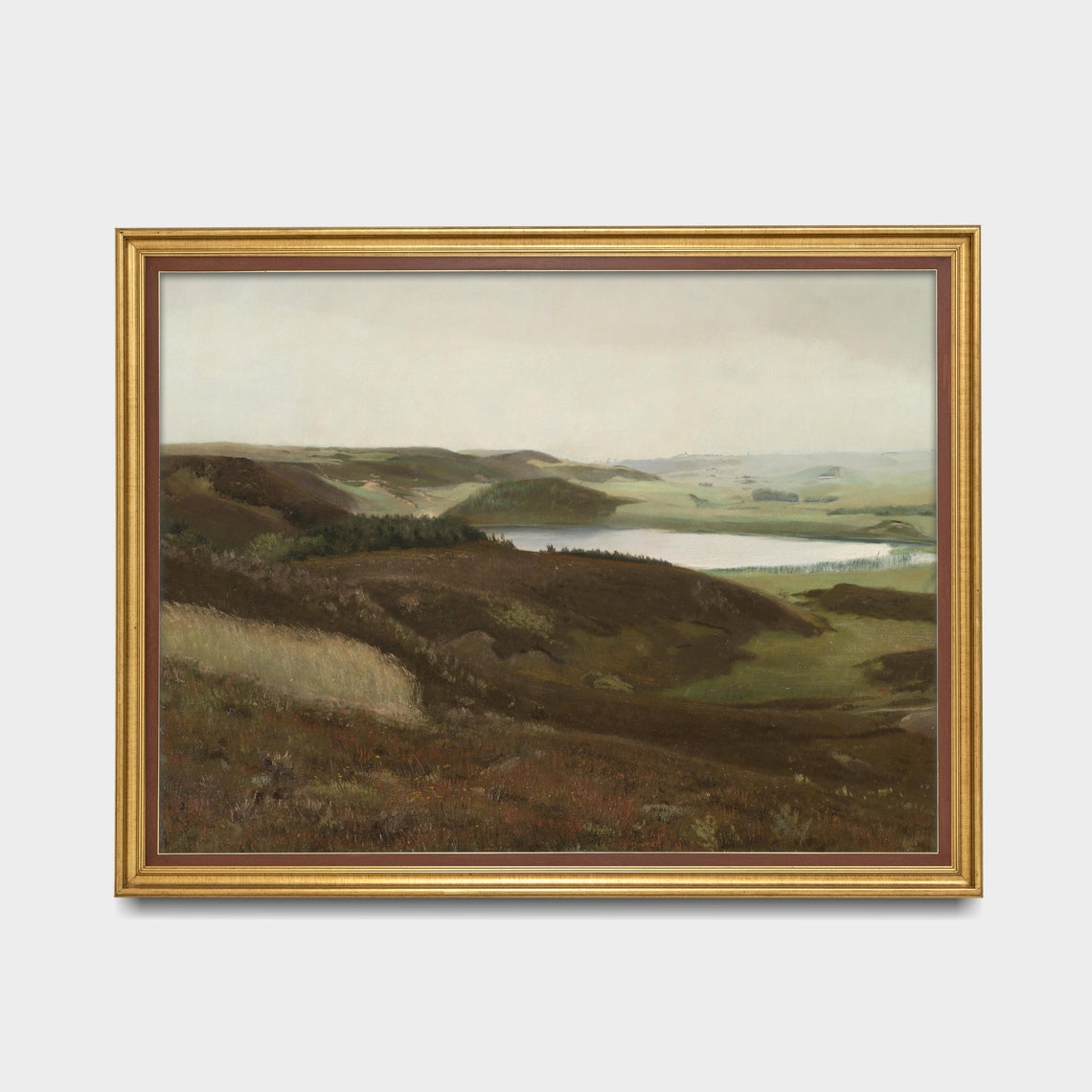Misty Mountain Lake with Wooded Islands Antique Landscape Poster - Image 2