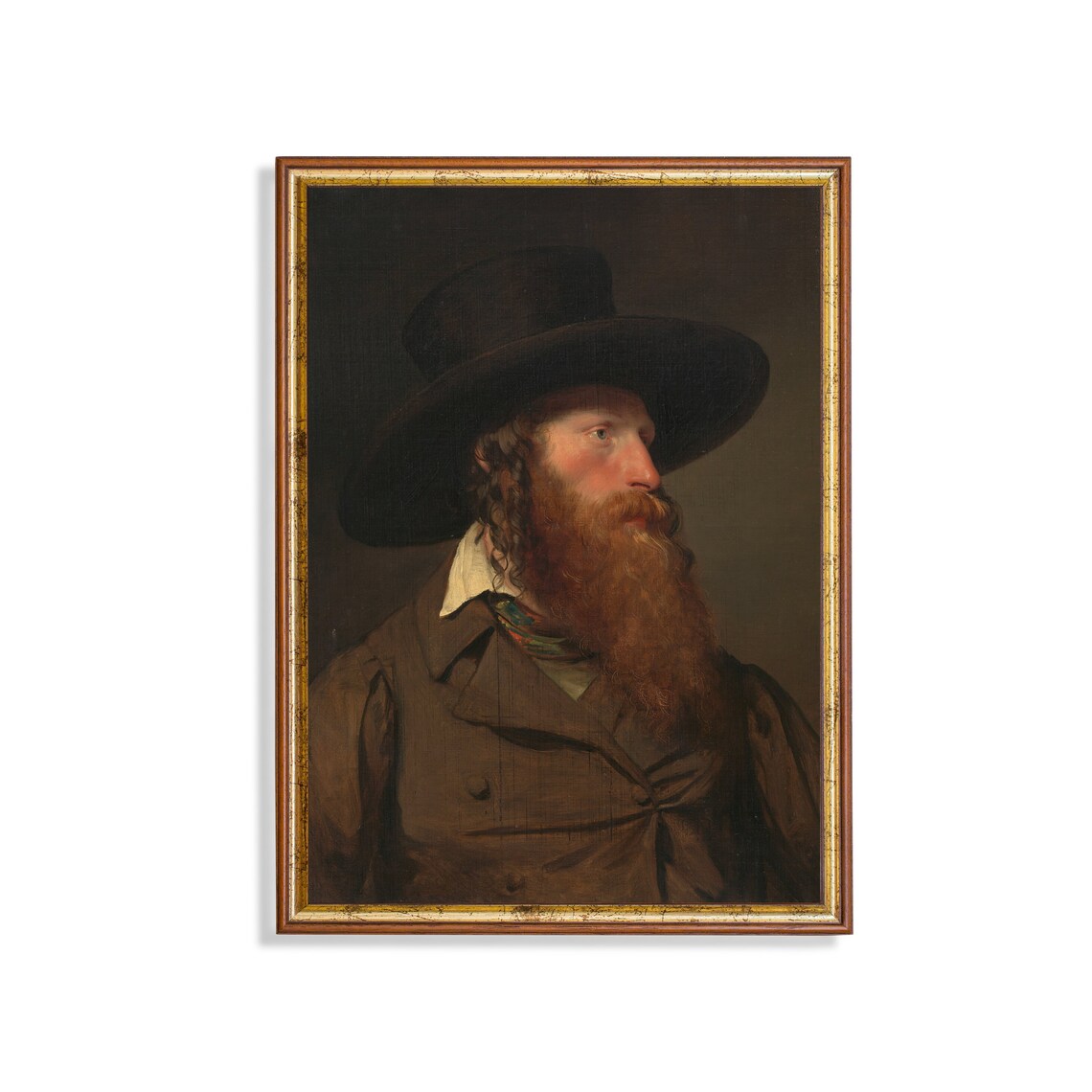 Vintage Bearded Man in Wide-Brimmed Hat Classic Portrait Poster