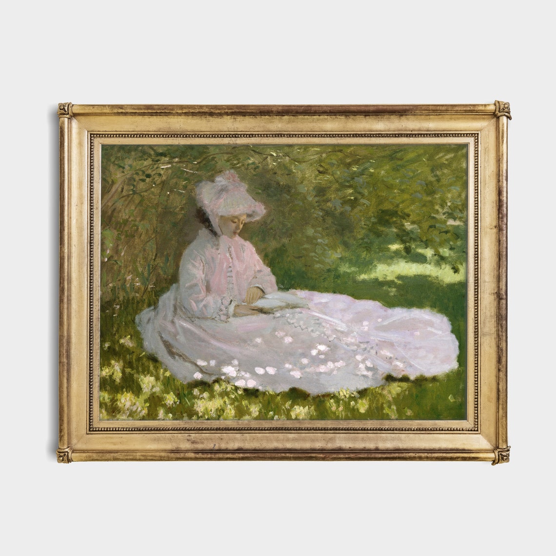 Woman Reading In Flowering Garden Impressionist Vintage Poster - Image 2