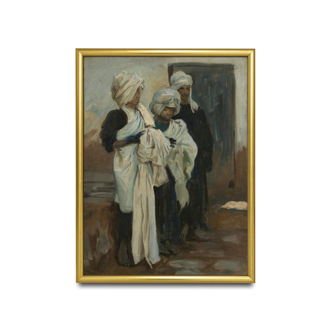 Turbaned Figures in Flowing White Robes Vintage Orientalist Poster - Image 2