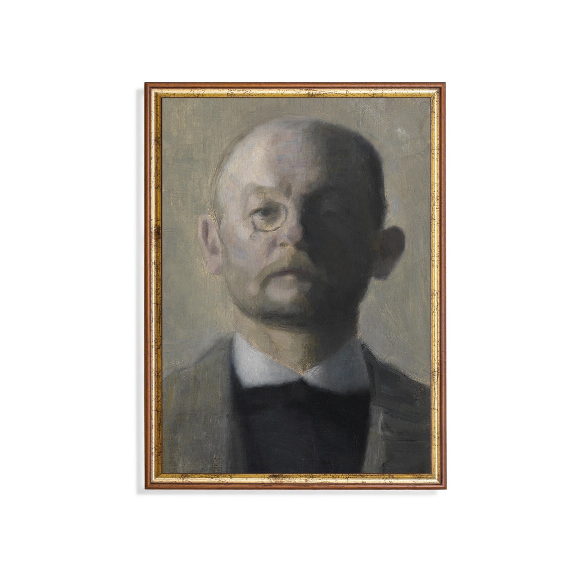 Bald Gentleman With Glasses Half In Shadow Moody Portrait Poster
