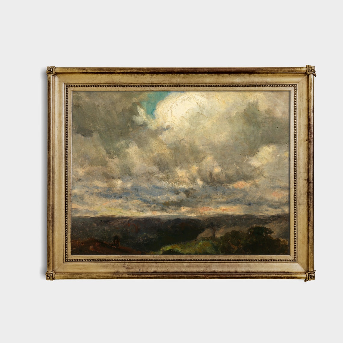 Dramatic Cloudy Sky Over Dark Hills Vintage Oil Painting Poster - Image 4