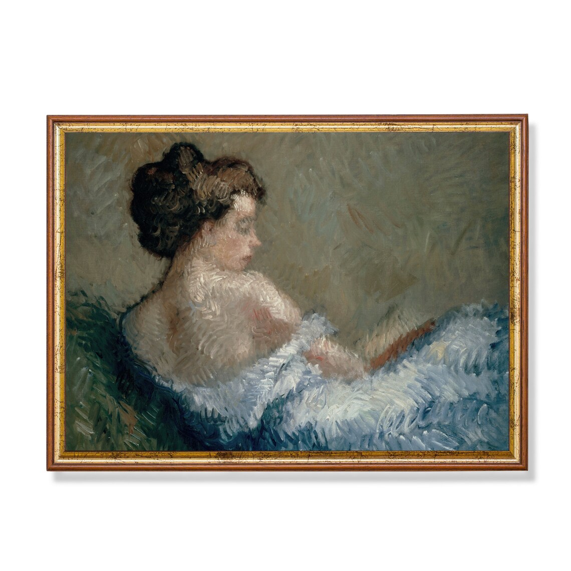 Reclining Woman in Blue Dress Impressionist Portrait Oil Painting Poster