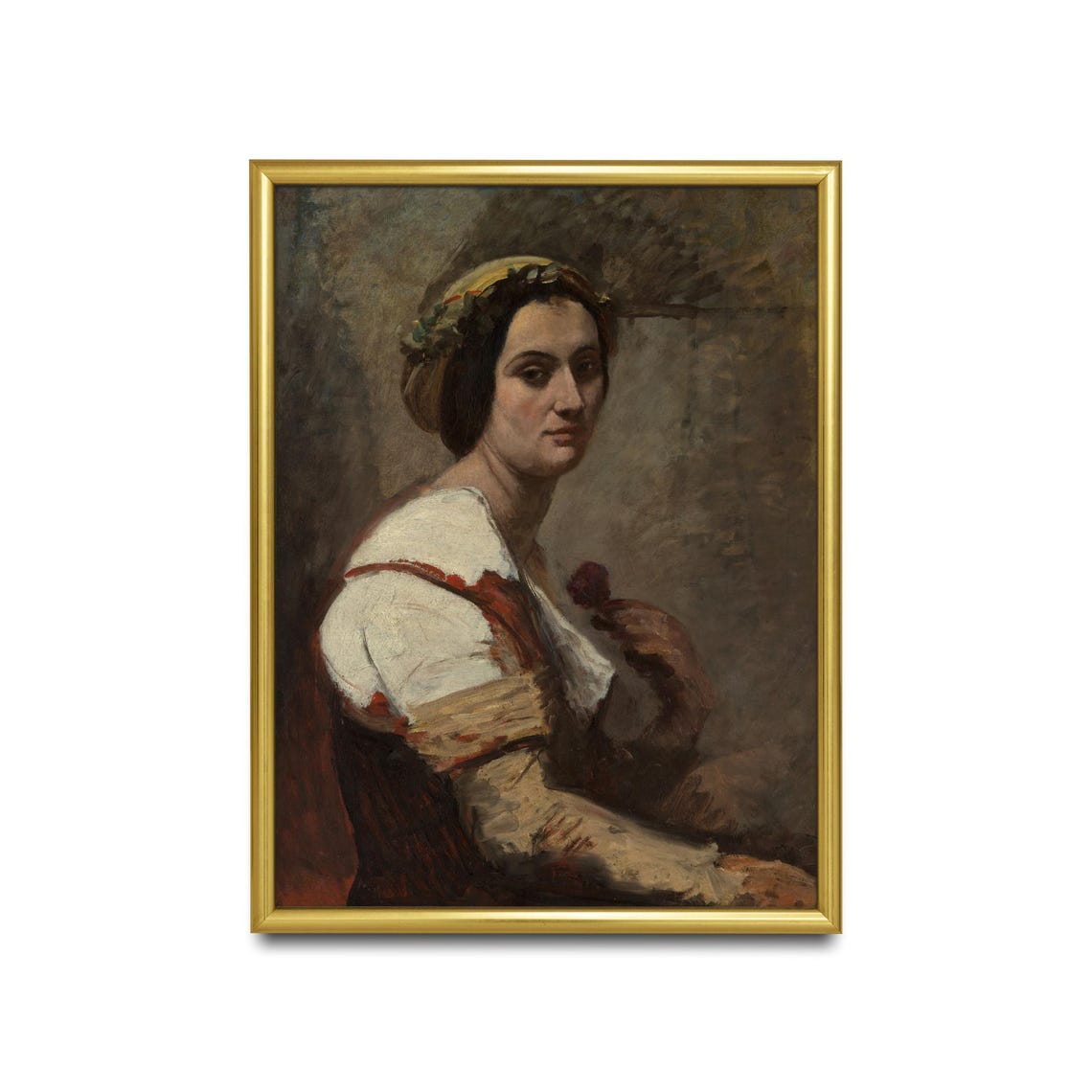Italian Woman Flower Headpiece Rustic Vintage Portrait Art Poster - Image 2