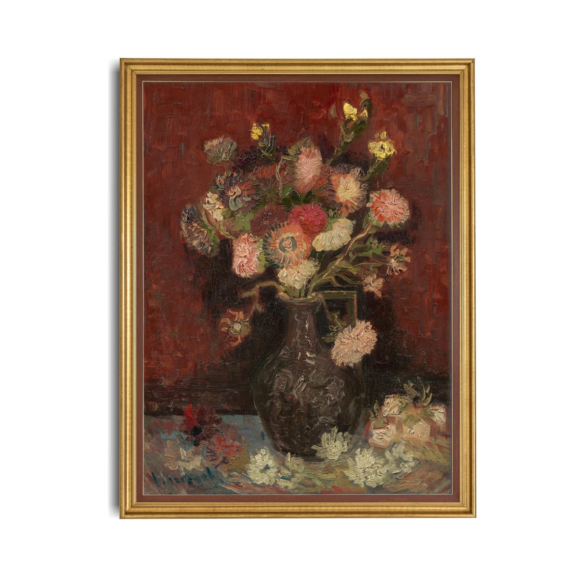 Vibrant Pink Asters and Gladioli in a Dark Vase Bold Floral Poster - Image 4