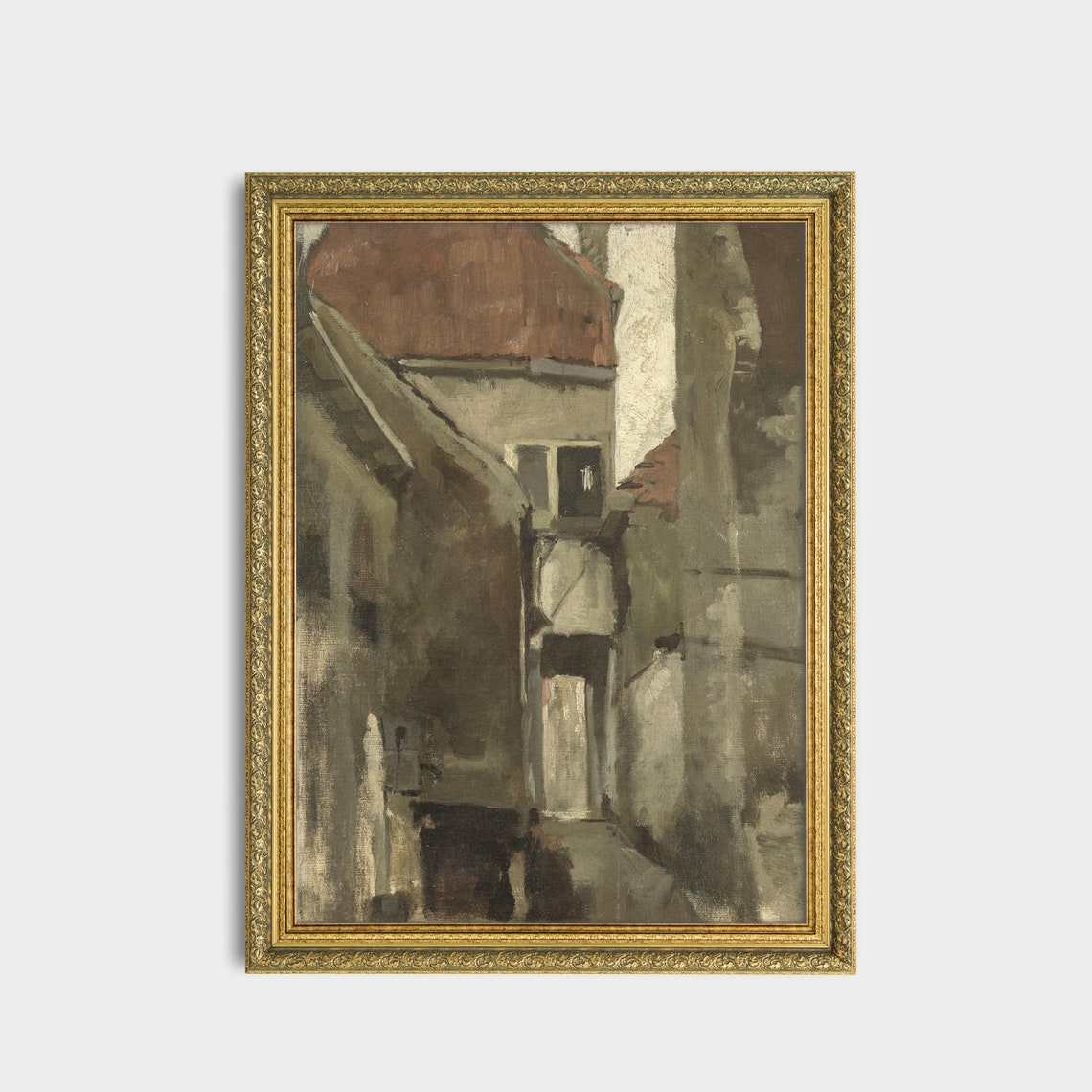 Old Red Rooftops Narrow Alley Muted Sketch Vintage Architecture Print - Image 3