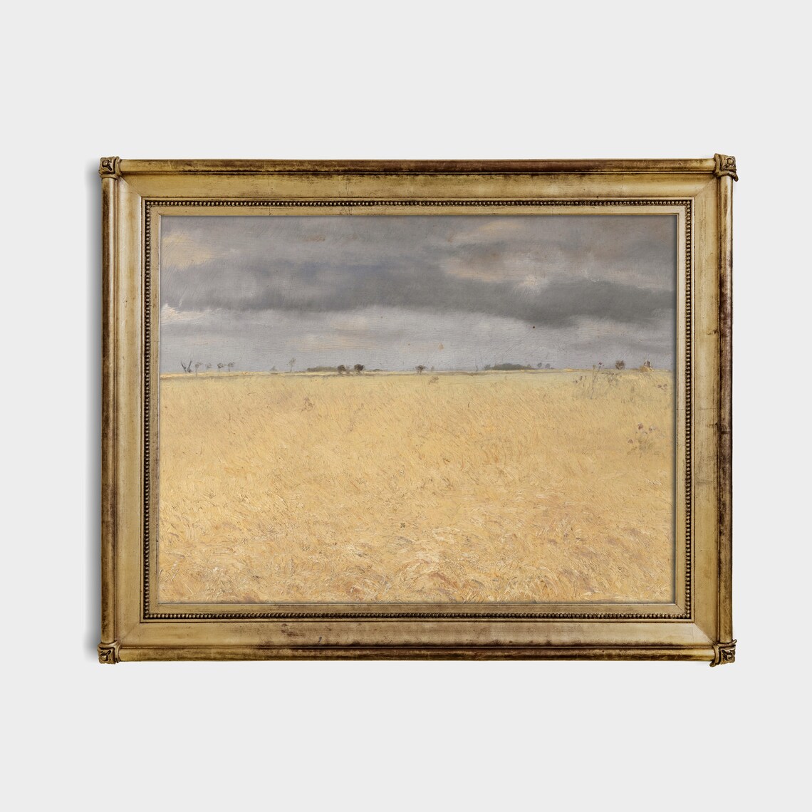 Golden Wheat Field under Stormy Sky Vintage Landscape Painting Poster - Image 3