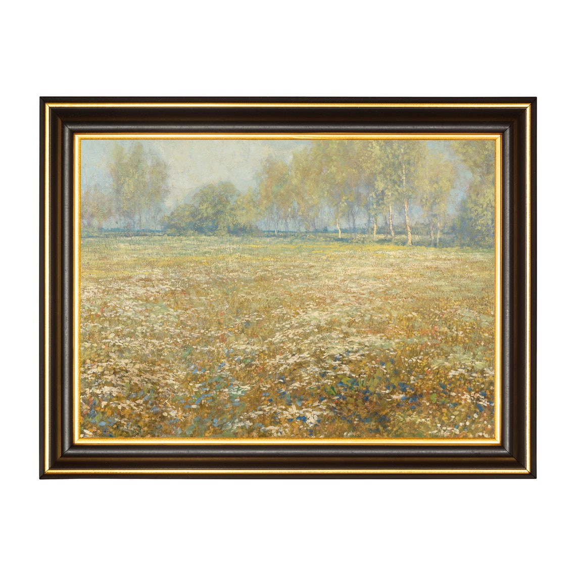 Impressionist Summer Wildflower Meadow With Birch Trees in Gold Poster - Image 3