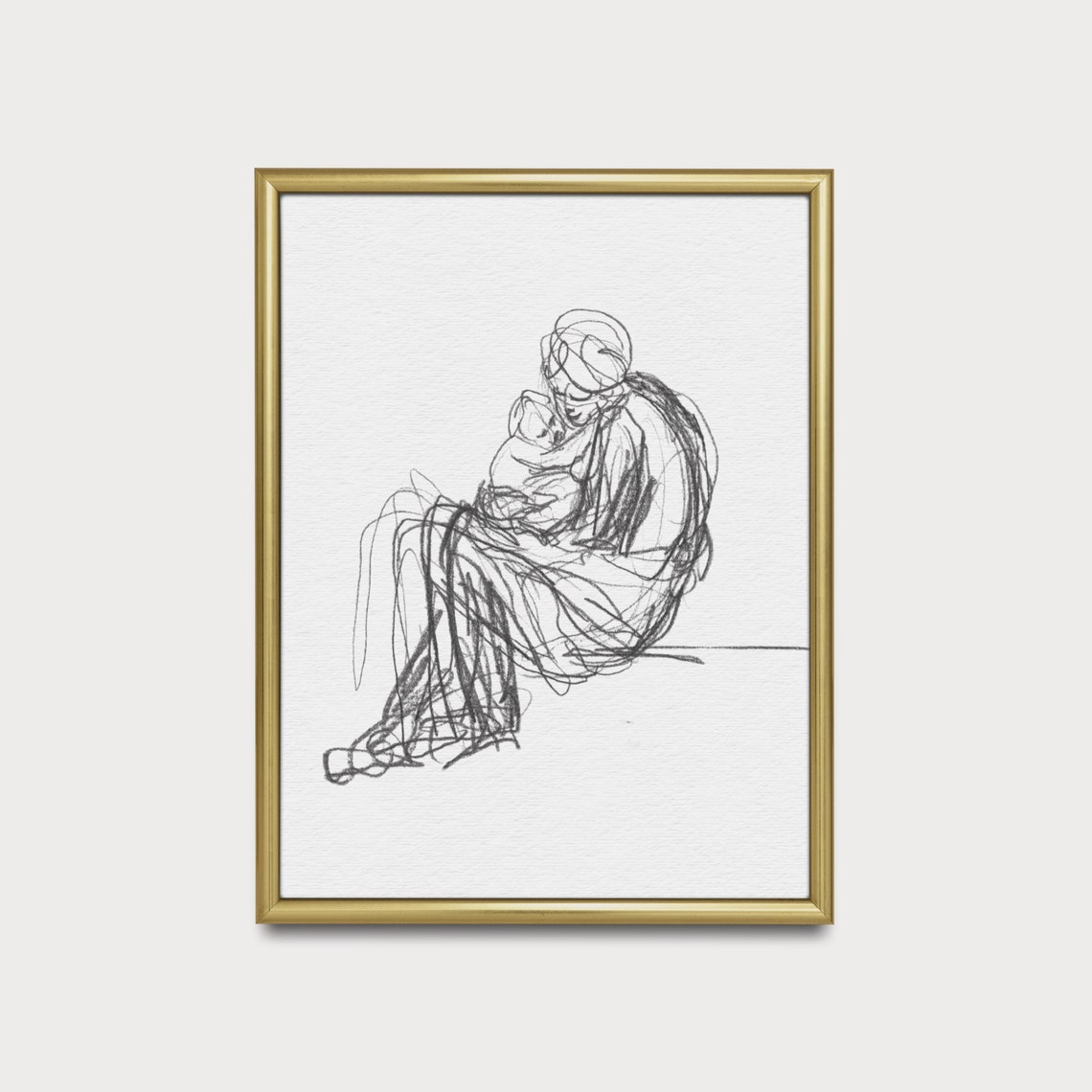 Minimalist Line Sketch of a Mother Holding Her Child Neutral Poster - Image 4