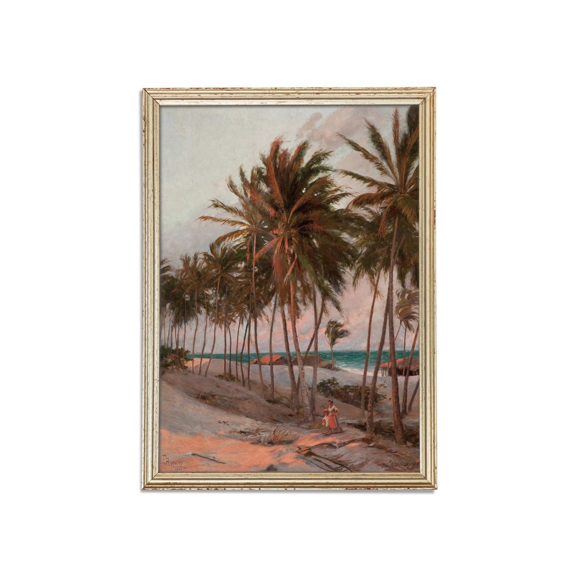 Tropical Palm Trees on Beach at Sunset Vintage Coastal Poster - Image 3