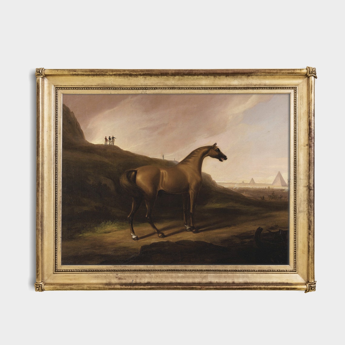 Bay Horse Standing Before Pyramids Desert Dusk Vintage Equine Poster - Image 2