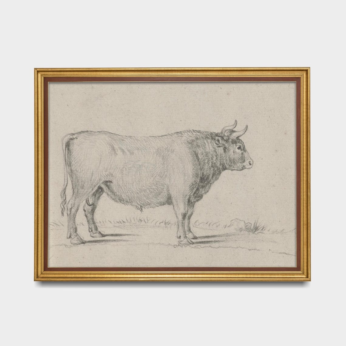 Standing Bull in Profile Antique Vintage Graphite Sketch Poster - Image 5