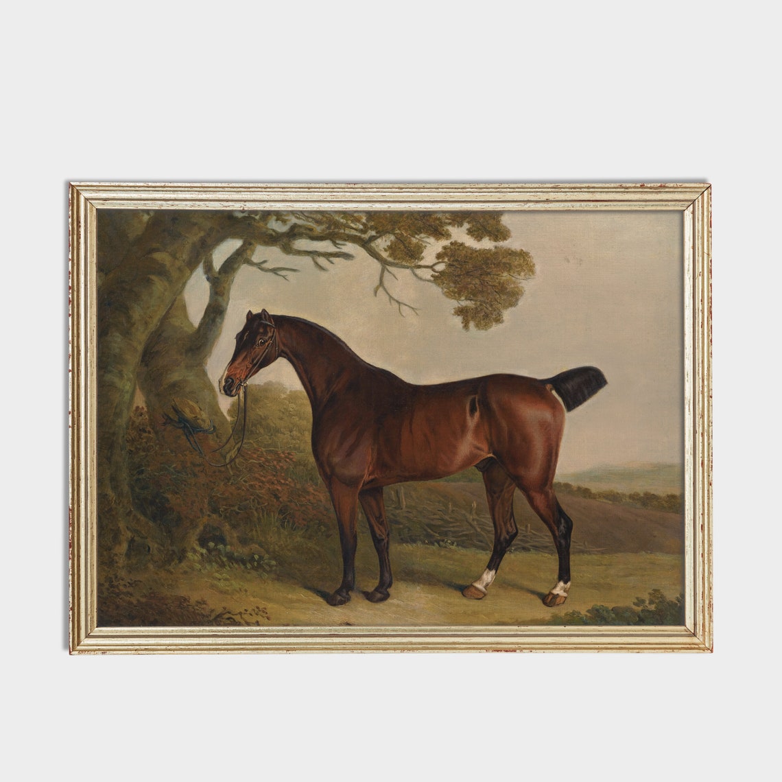 Bay Horse Standing Under a Tree Classic Equestrian Art Poster - Image 2