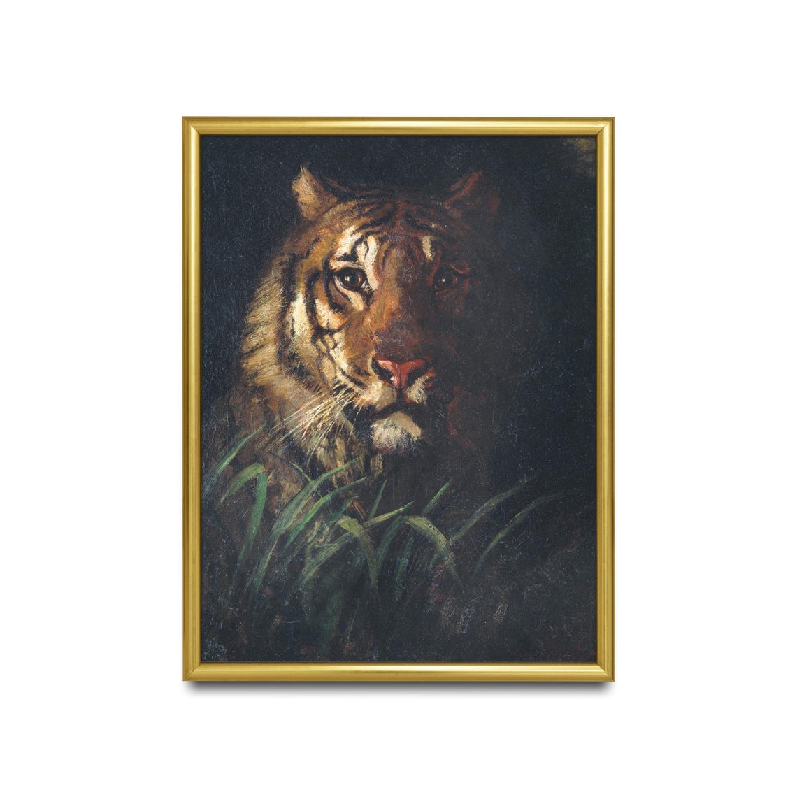 Printed And Shipped Tiger Portrait Painting Vintage Animal Print Moody Rustic Oil Painting Art Farmhouse Decor Antique Art - Image 2