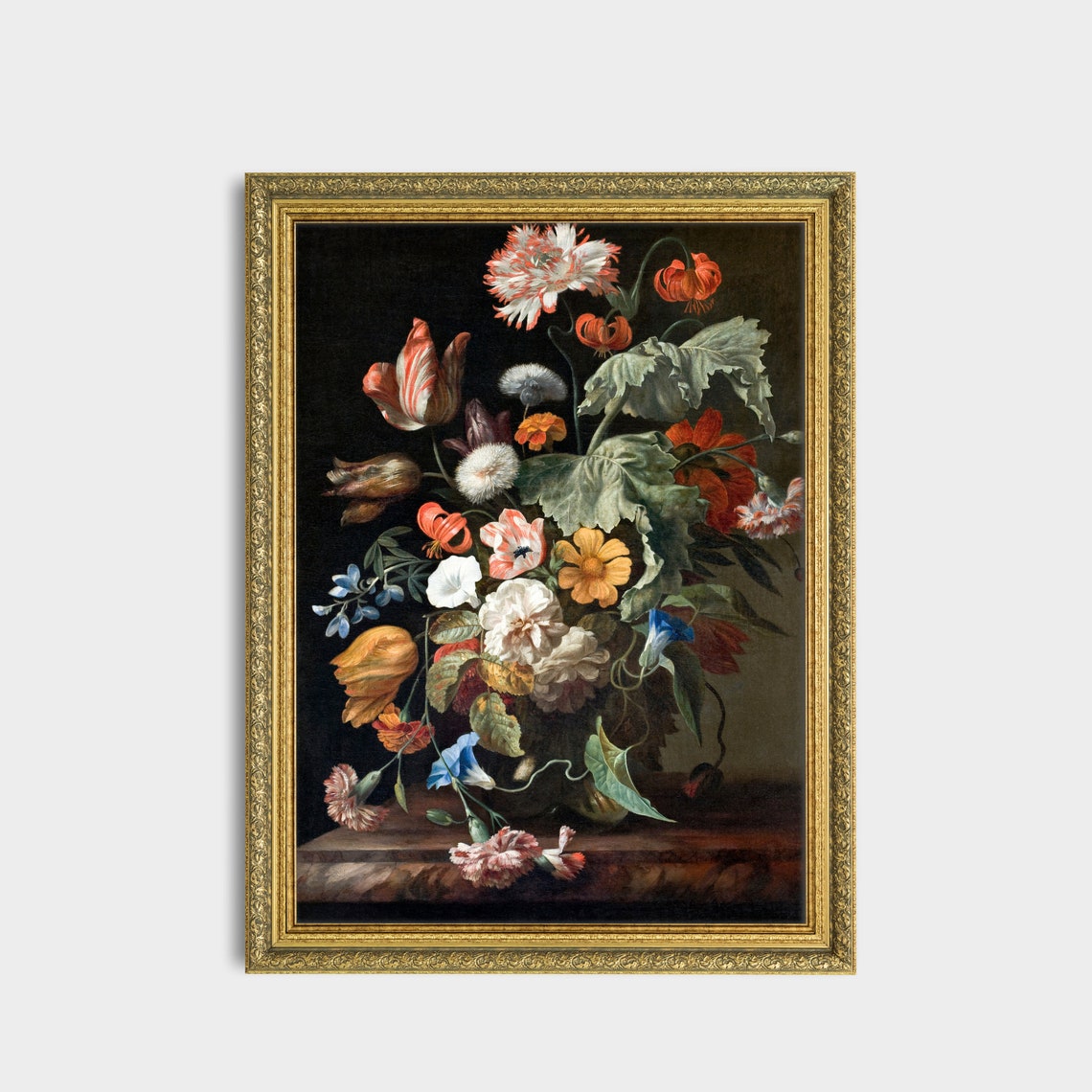 Dutch Floral Still Life Painting Antique Botanical Bouquet Wall Art - Image 3