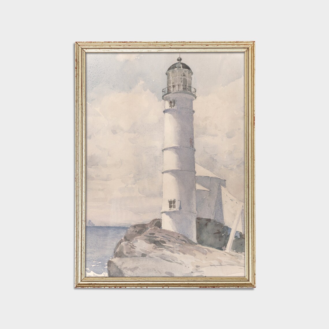 White Lighthouse on a Rocky Coast in Watercolor Coastal Poster - Image 2
