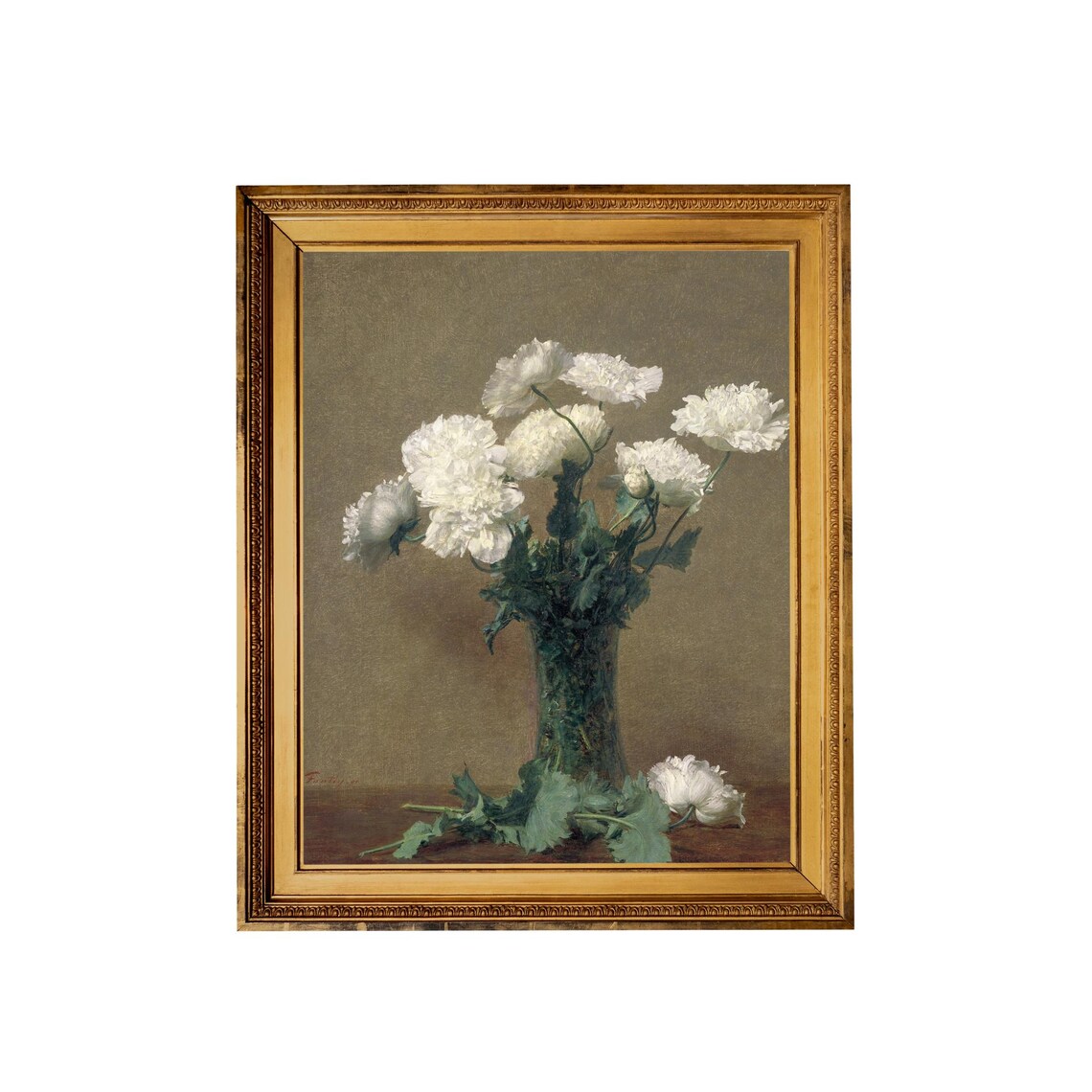White Poppies Bouquet Glass Vase Realistic Floral Still Life Poster - Image 4