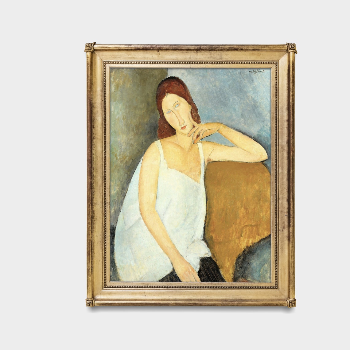 Woman in White Camisole Elongated Modigliani Style Portrait Poster - Image 5