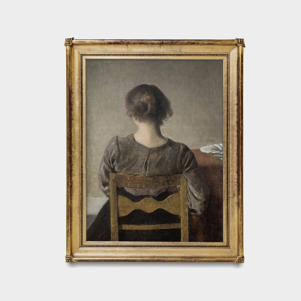 Seated Woman Seen from Behind in Grey Dress Moody Victorian Oil Poster - Image 3