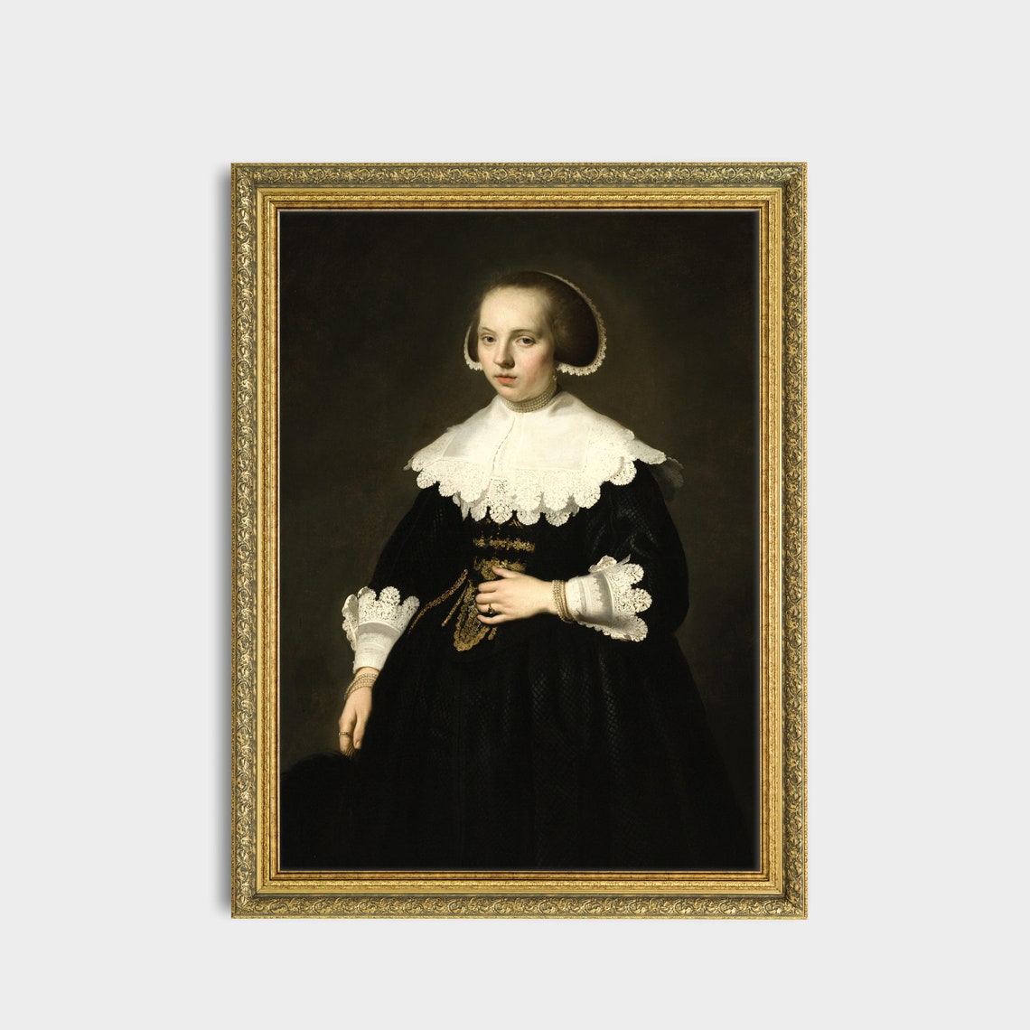 Young Woman in Black With a Lace Collar Dutch Portrait Poster - Image 3