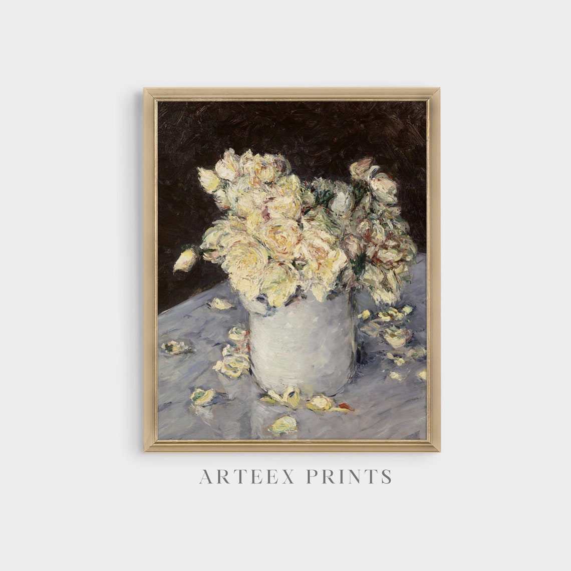White Roses in a White Vase on a Table Antique Floral Poster - Image 5