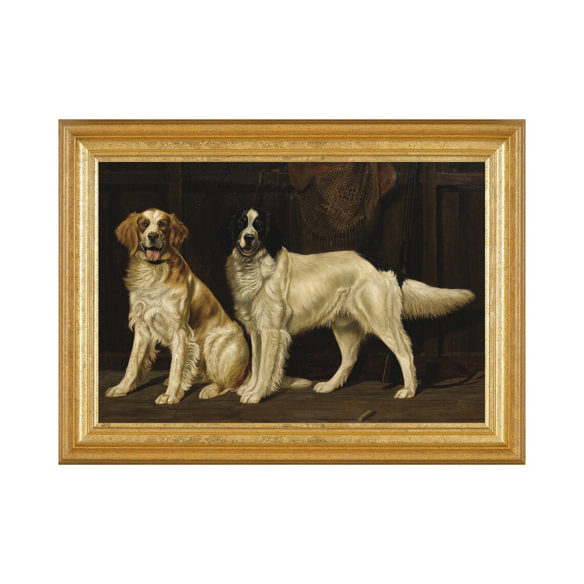 Two Spaniel Dogs in a Stable Antique Hunting Dog Painting Poster - Image 3