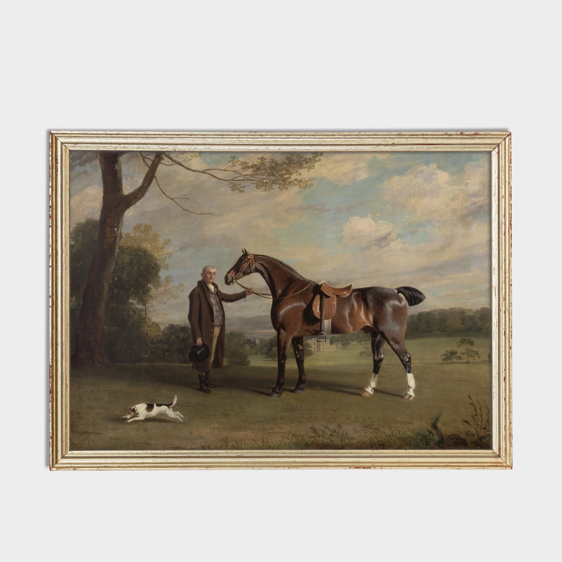 Antique English Gentleman With Saddled Bay Horse and Terrier Poster - Image 2