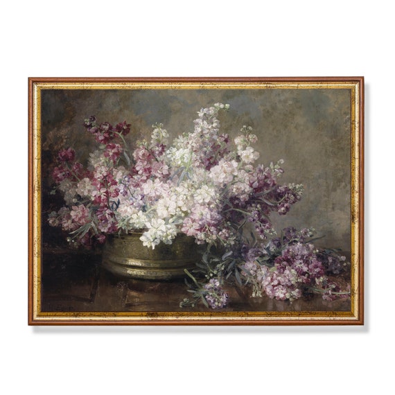 Print And Ship Vintage Still Life With Flowers Antique Floral Painting Moody Rustic Print Farmhouse Decor Mailed Print