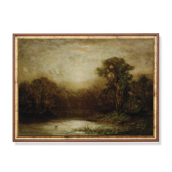 Printed And Shipped Landscape Painting Vintage Moody Rustic Print Antique Nature Print Farmhouse Decor Sunset Artwork