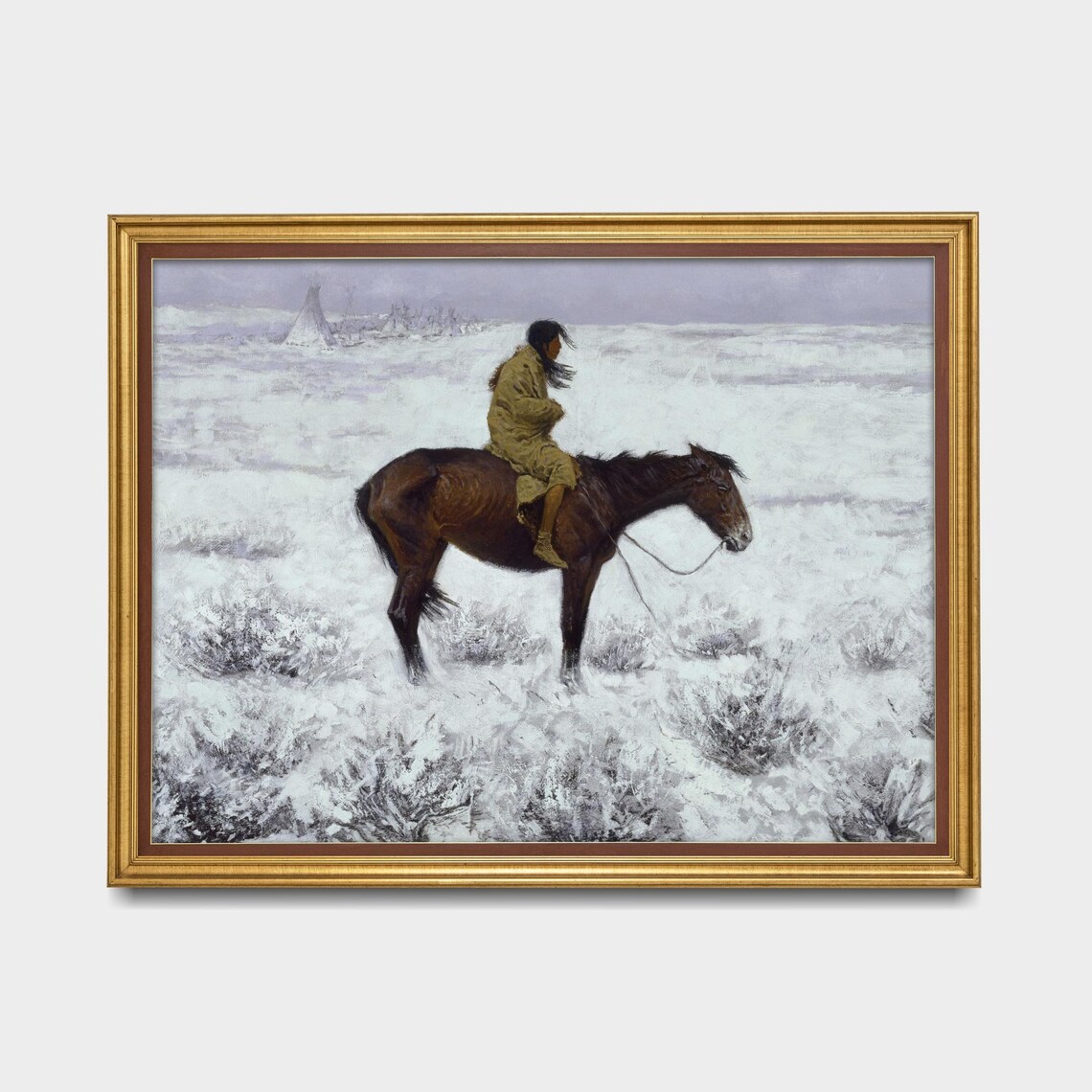 Native American Rider In A Snowy Prairie Vintage Western Poster - Image 5