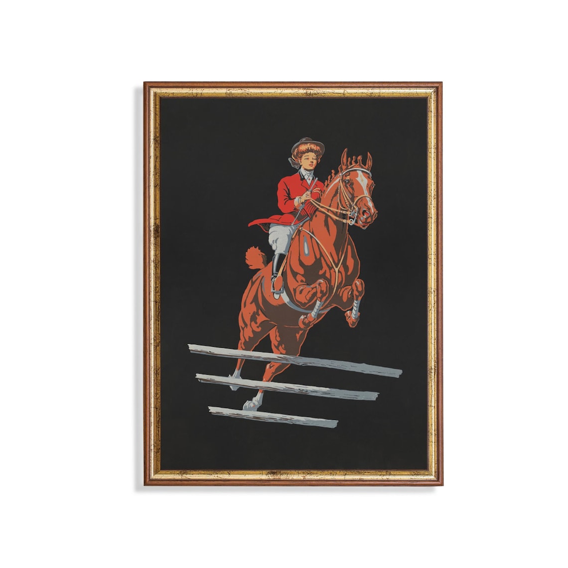 Vintage Equestrian Show Jumper Chestnut Horse Rider Art Poster