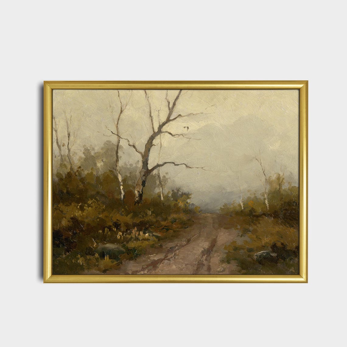 Golden Autumn Dirt Road Disappearing Through Bare Trees Moody Poster - Image 2