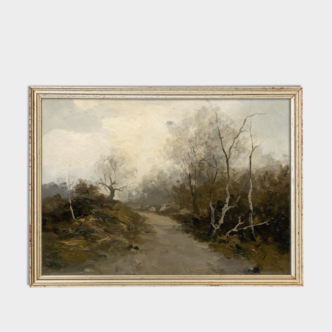 Misty Woodland Path Winding Through Bare Trees Vintage Oil Poster - Image 3