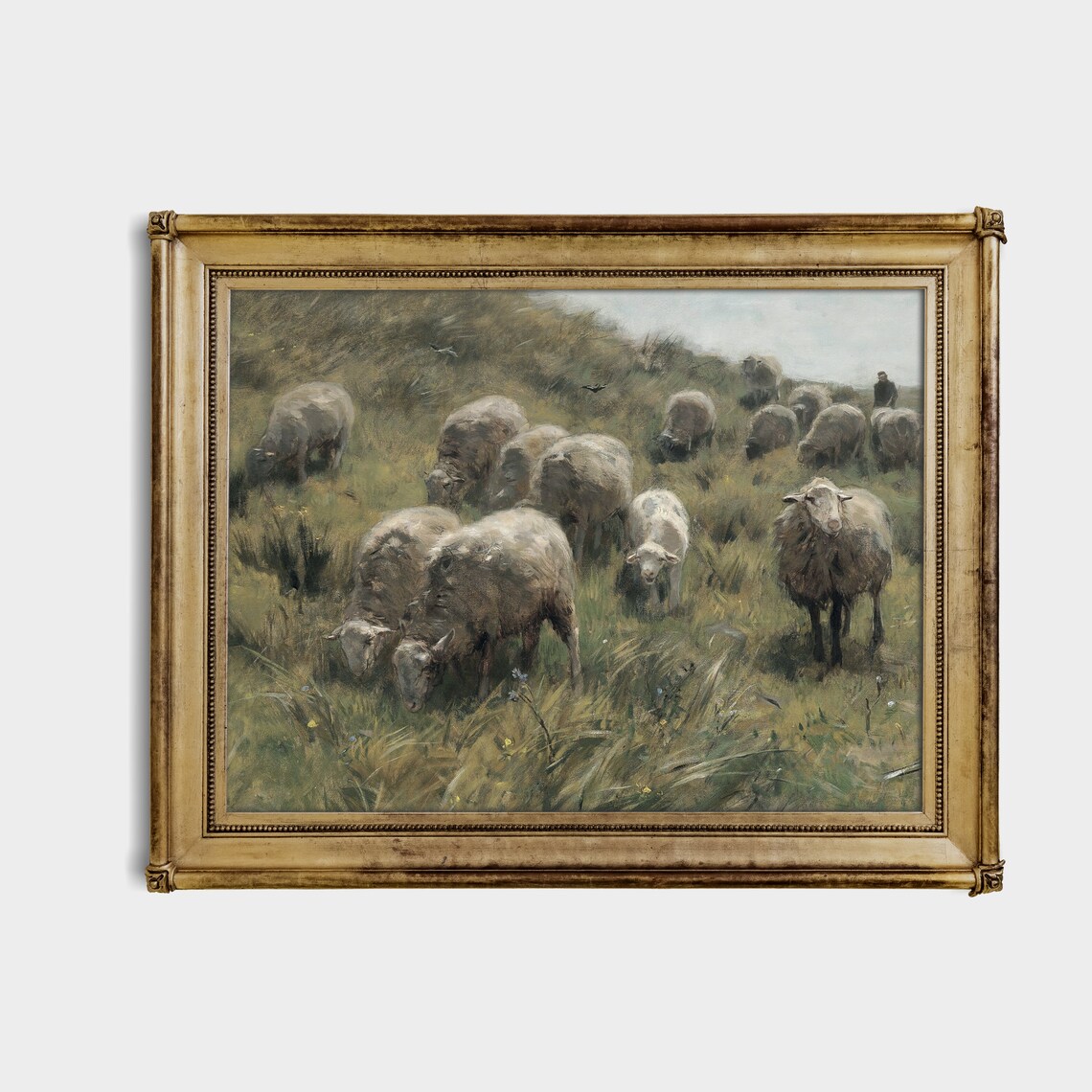 Vintage Sheep Landscape, Rustic Farm Field Art Print - Image 2