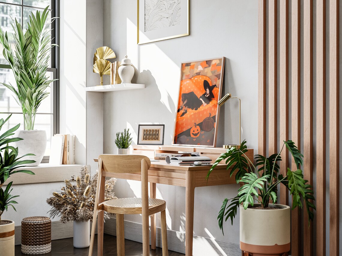 Lounging Witch On Pumpkin Star Couch Jack O Lanterns Halloween Art Poster - Image 3