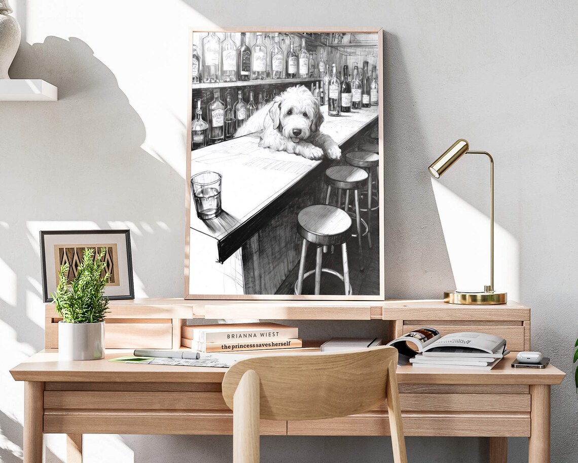 Golden Doodle Dog Bar Art Print, Dog Lover Poster - Image 4