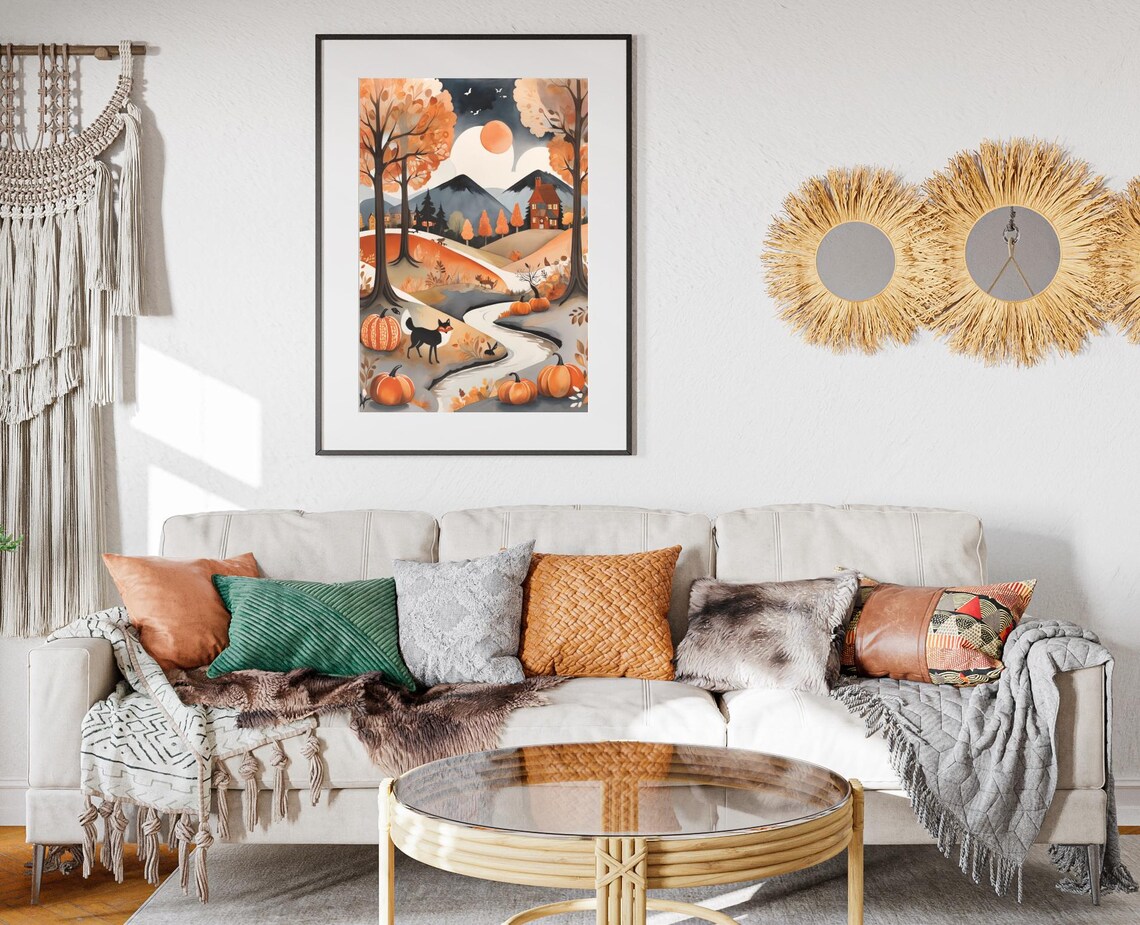 Autumn Fox Folk Art Poster Print, Thanksgiving Decor - Image 2