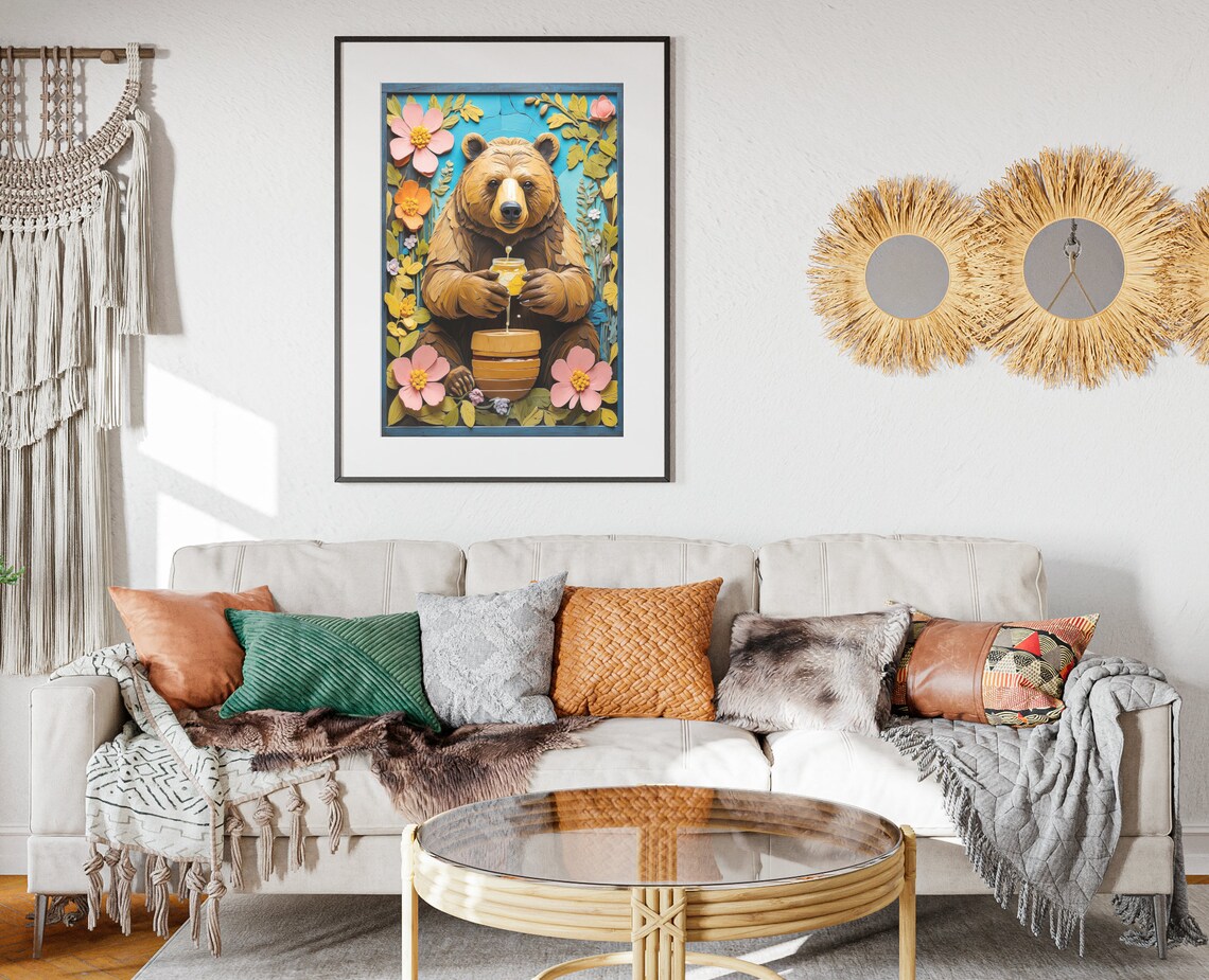 Spring Bear Folk Art, Rustic Spring Decor - Image 2