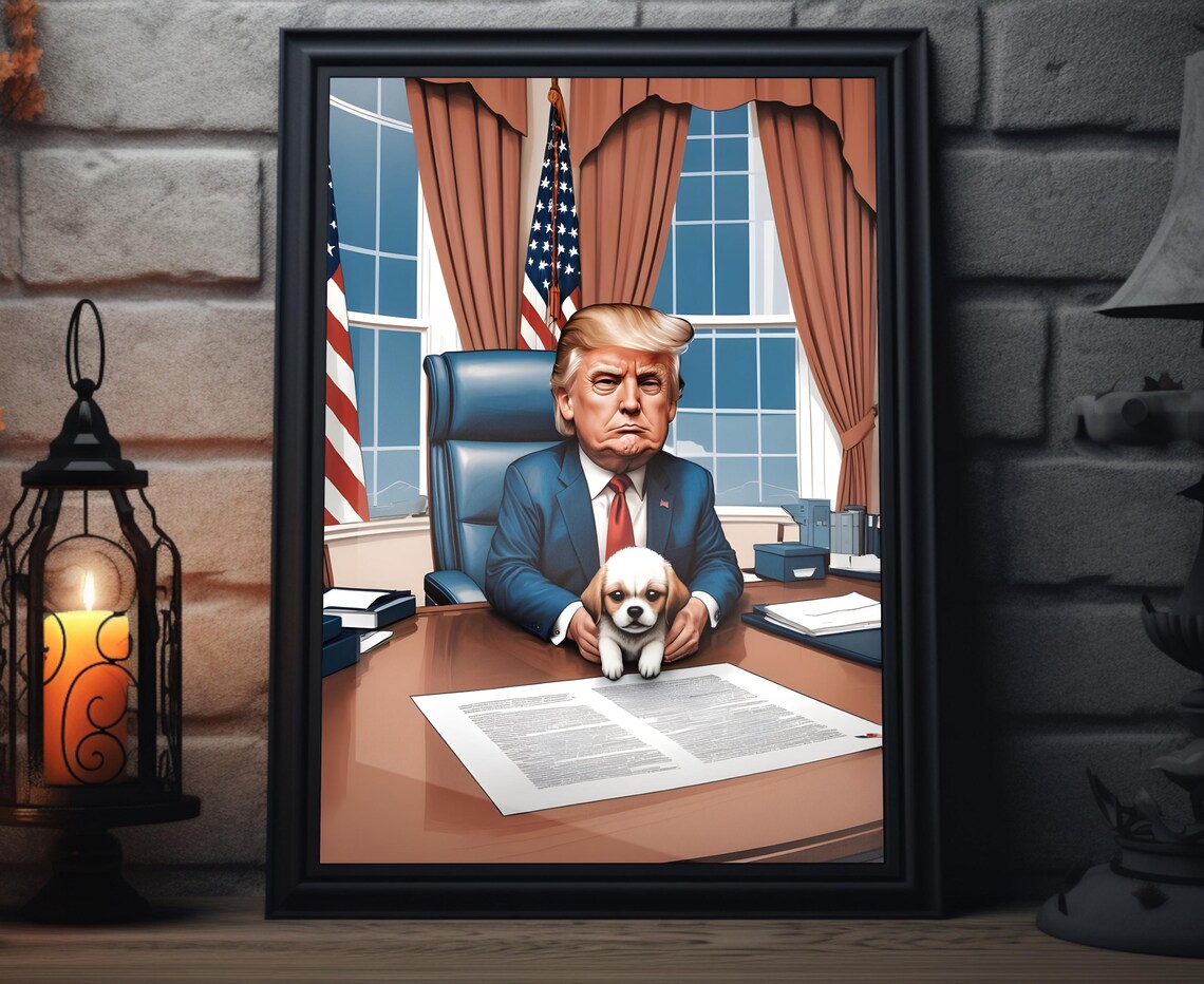 Dogs For Trump Caricature Art Print Maga Painting Artwork Donald Trump Wall Art Make America Great Again Decor President Trump Poster