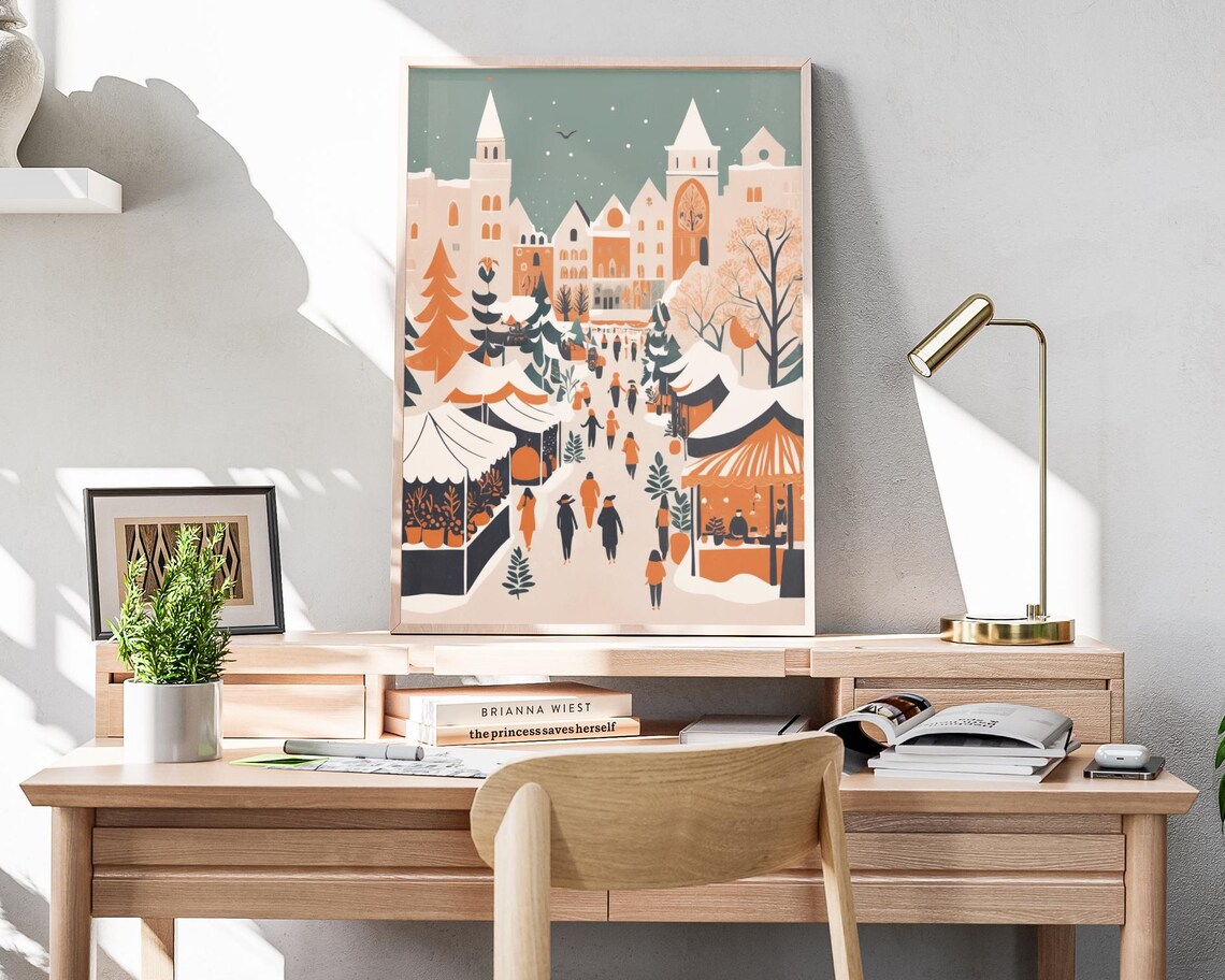 Boho Winter Christmas Market Old Town Square Snowy Holiday Poster - Image 4