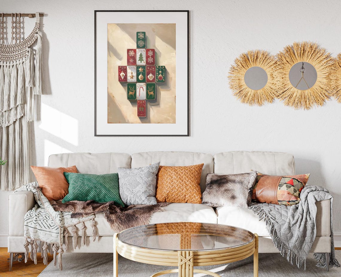 Christmas Tree Shape Matchbox Collage Folk Art Holiday Poster - Image 2