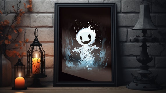Cute Fire Ghost Halloween Scene Wall Art Unframed Poster Original And Adorable Spooky Decoration