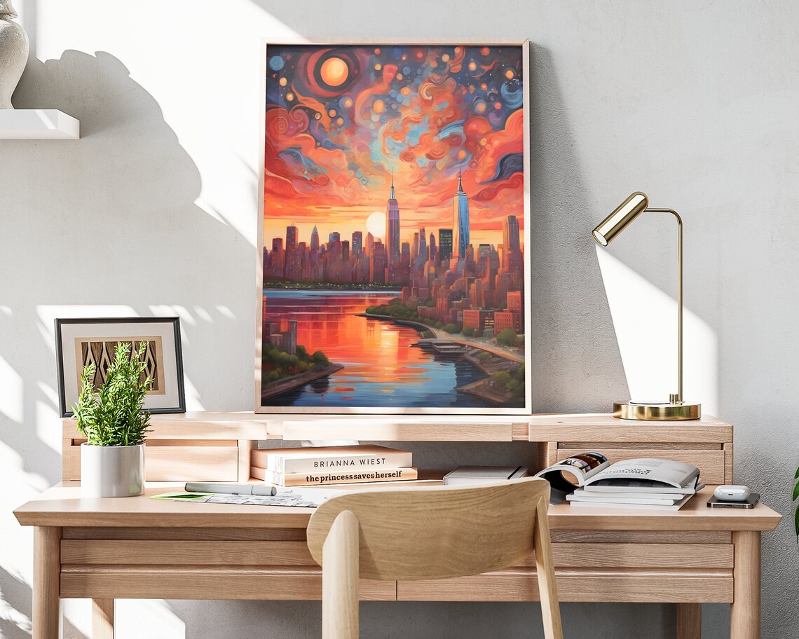 New York City Skyline Empire State Starry Sunset Art Travel Poster - Image 3