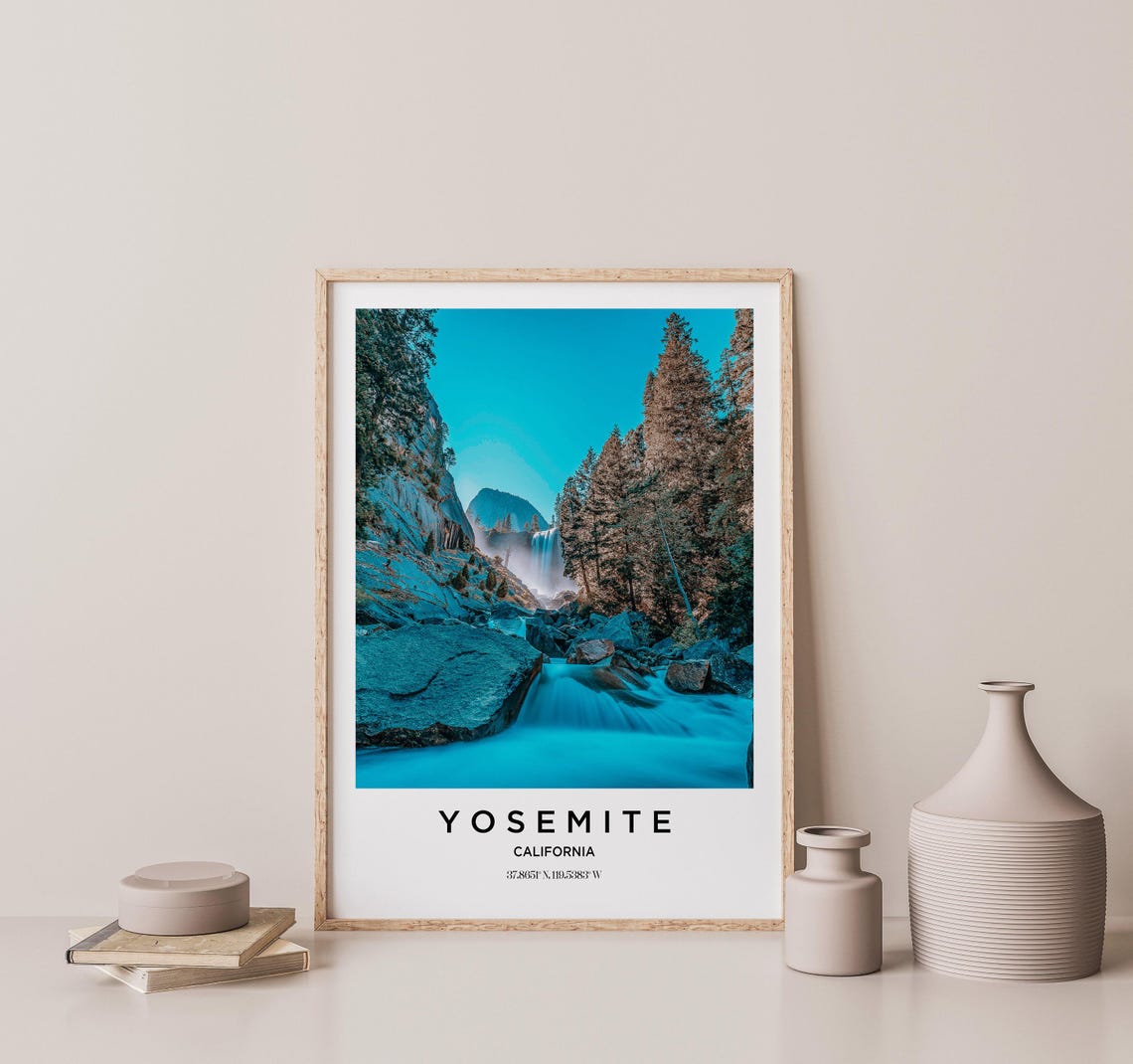 Yosemite California Granite Waterfall Blue Stream Photo Poster - Image 2