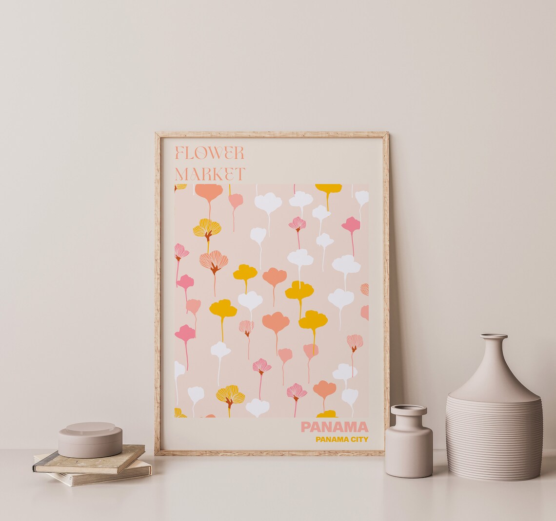 Panama Panama City Flower Market Blush Ginkgo Bloom Travel Poster - Image 3