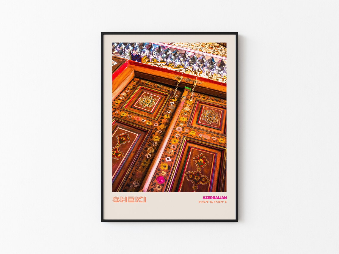 Sheki Azerbaijan Ornate Wooden Door Colorful Carvings Poster - Image 3