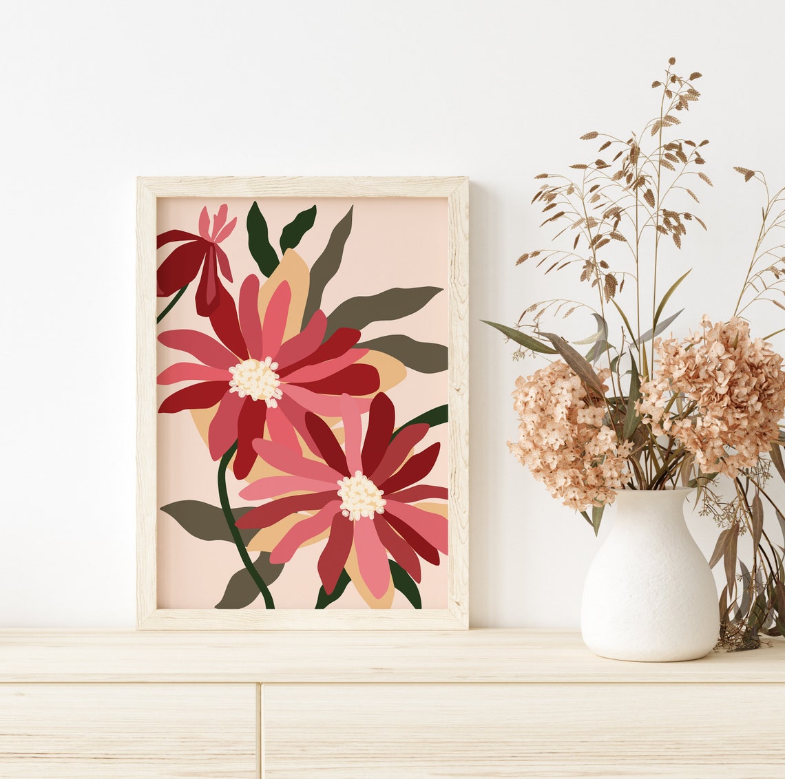 Pink and Red Abstract Floral Artwork Bold Boho Blossom Poster - Image 2
