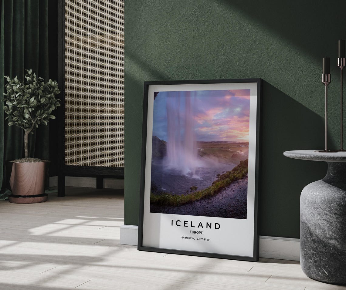 Iceland Seljalandsfoss Waterfall Sunset Pink Sky Falls Poster - Image 2