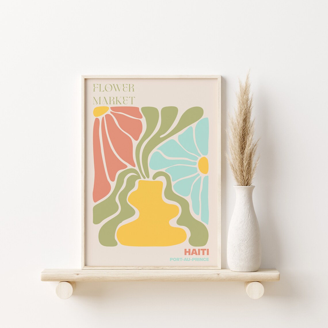 Port-Au-Prince Haiti Flower Market Pastel Abstract Vase Poster - Image 3
