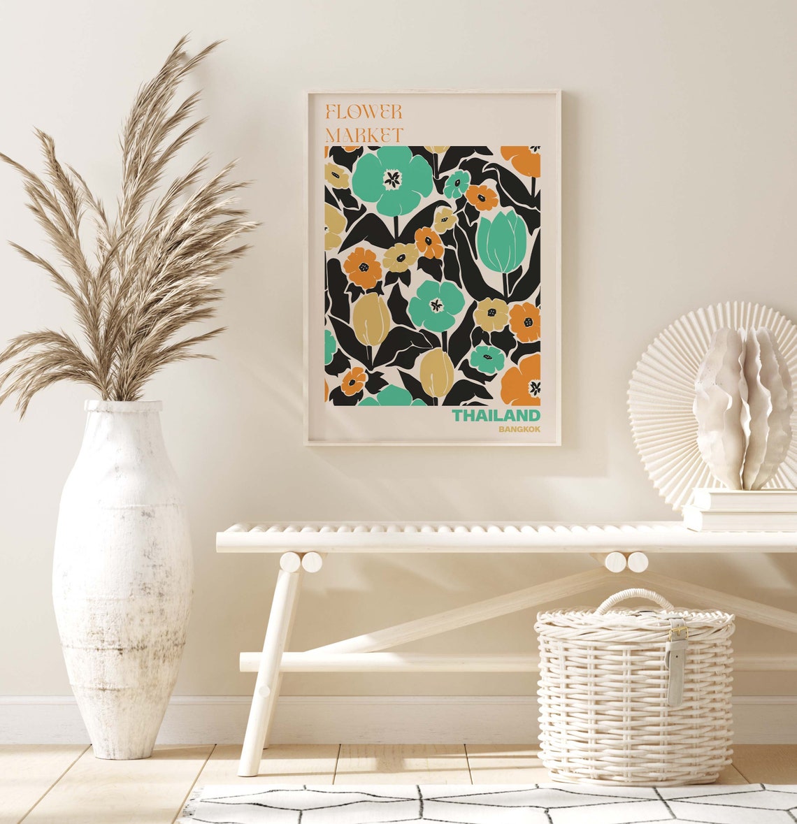 Thailand Poster Thailand Wall Art Thailand Personalised Travel Poster Thailand Flower Market Print Floral Wall Decor Thailand Poster - Image 2